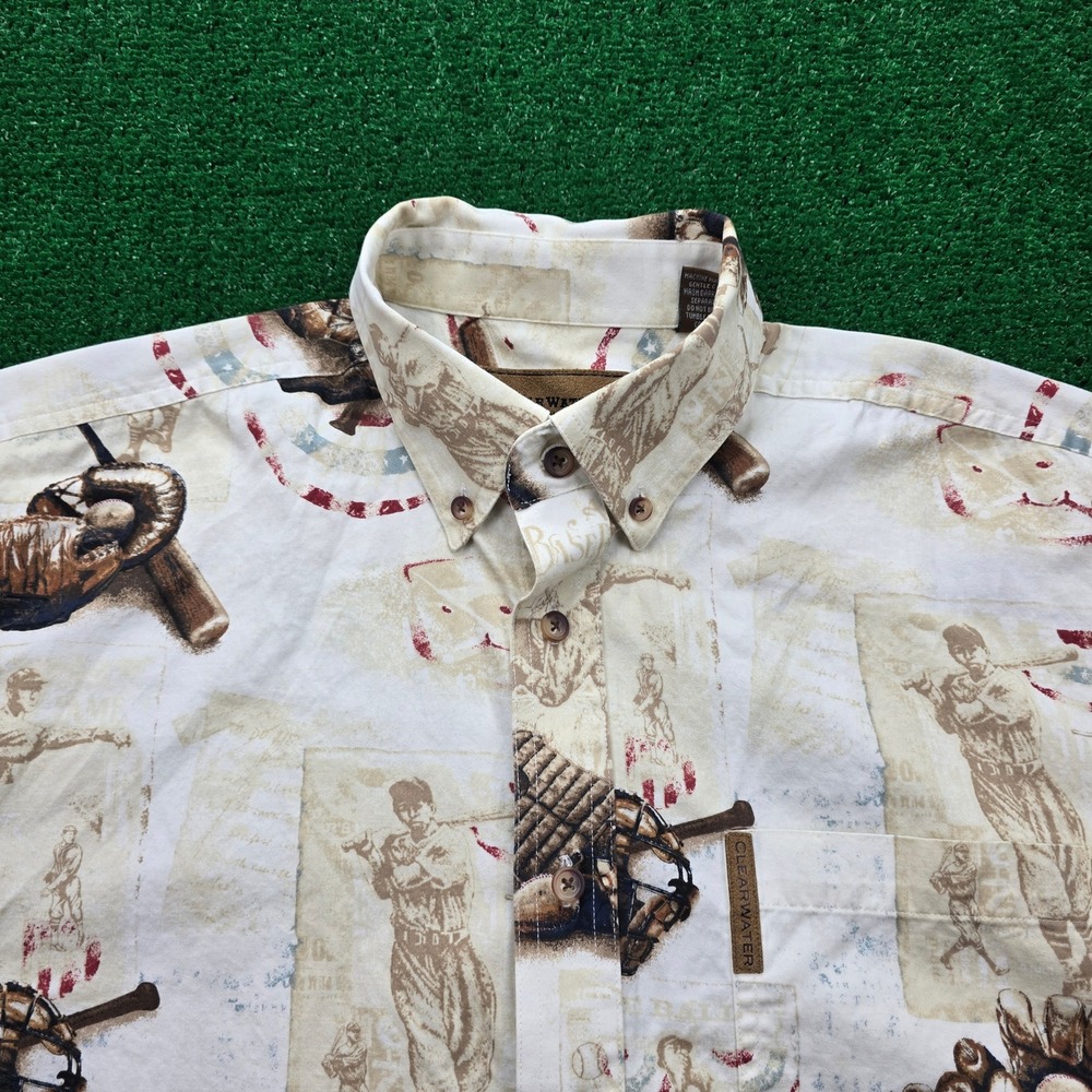 Clearwater Outfitters Shirt Mens Medium Button Down Old Time Baseball‎ Theme - Picture 2 of 8